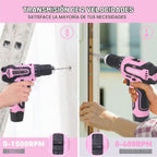 FASTPRO Juego de taladro rosa de 12 V para mujer, juego de herramientas