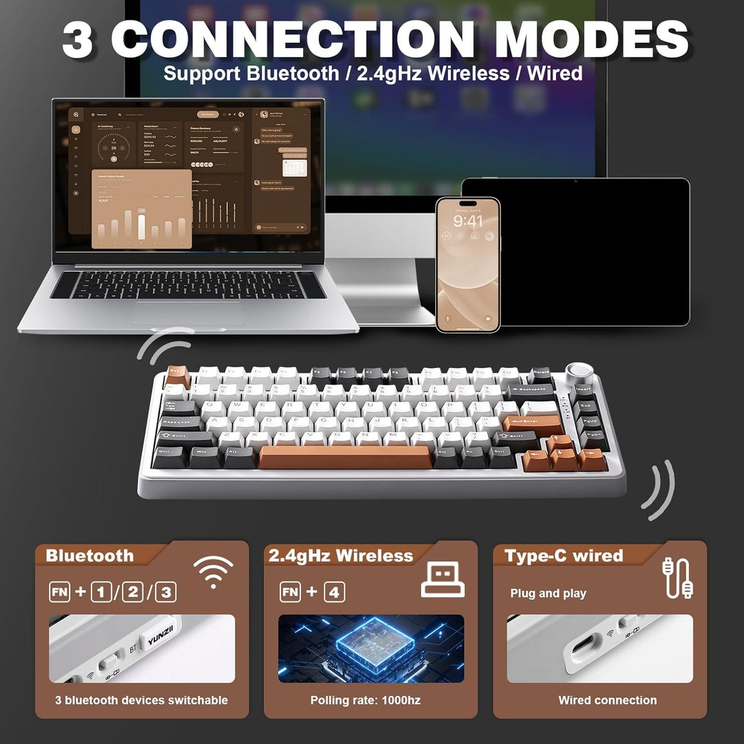 YUNZII Teclado Mecánico Inalámbrico B75 PRO, Diseño 75% con Perilla...