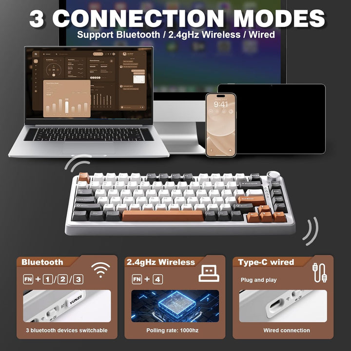 YUNZII Teclado Mecánico Inalámbrico B75 PRO, Diseño 75% con Perilla...