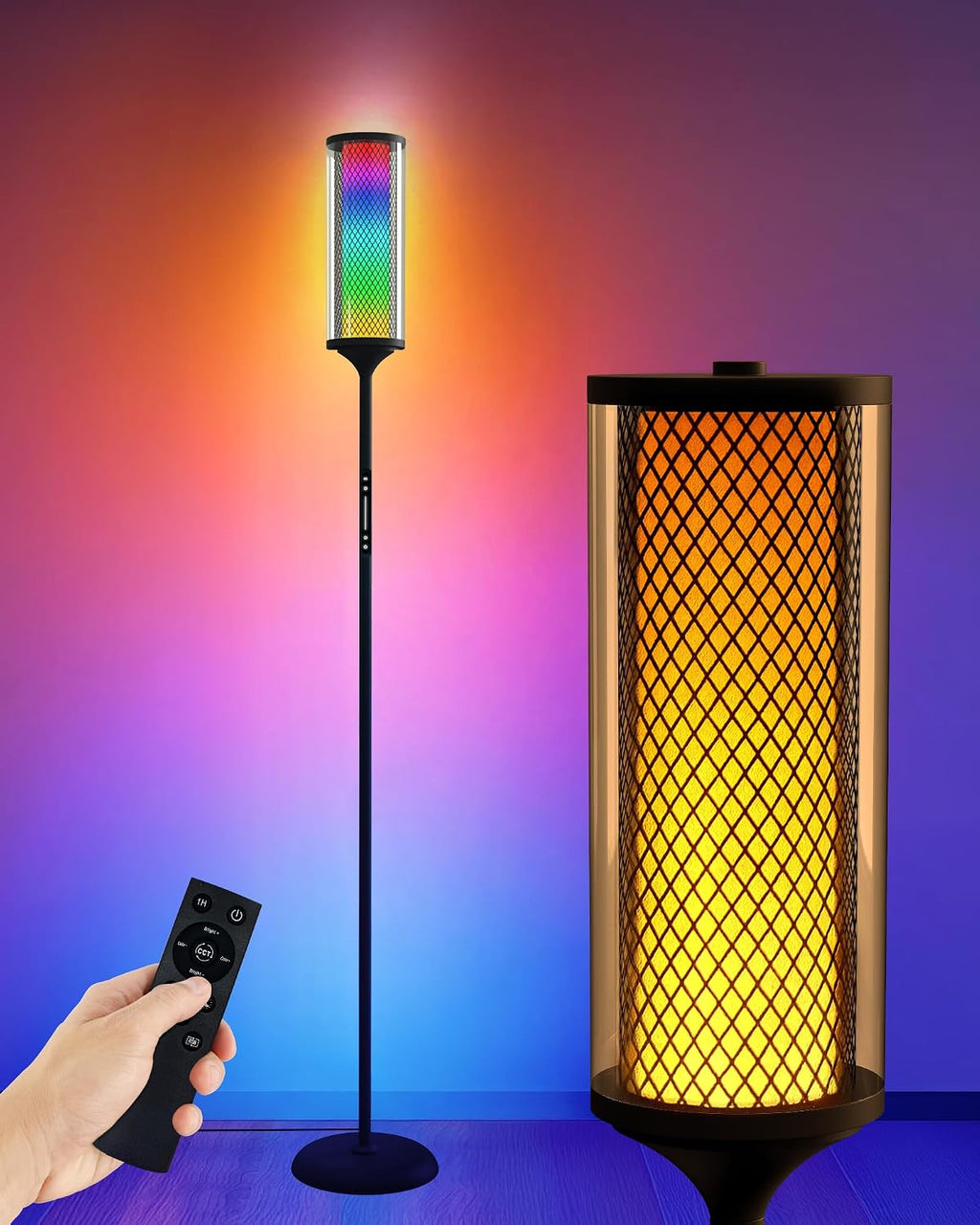 Lámpara Lámpara de pie RGBIC moderna con pantalla de cristal, aplicación y