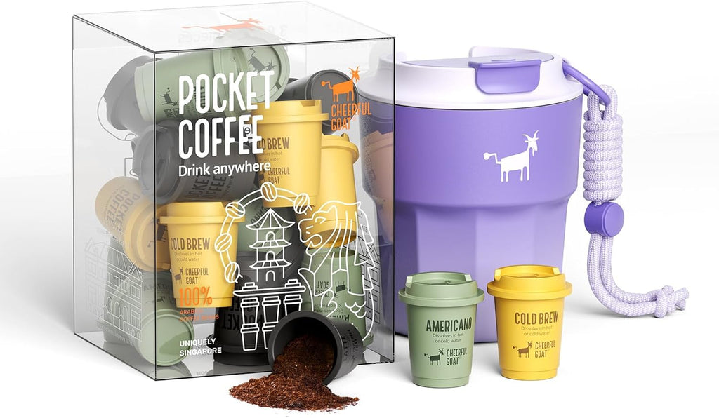 CHEERFUL GOAT Instant Cold Brew Coffe - Taza de viaje de café con forro de cerámica, café de bolsillo especial 100% arábica, liofilizado para una máxima frescura, sin azúcar, sin aditivos