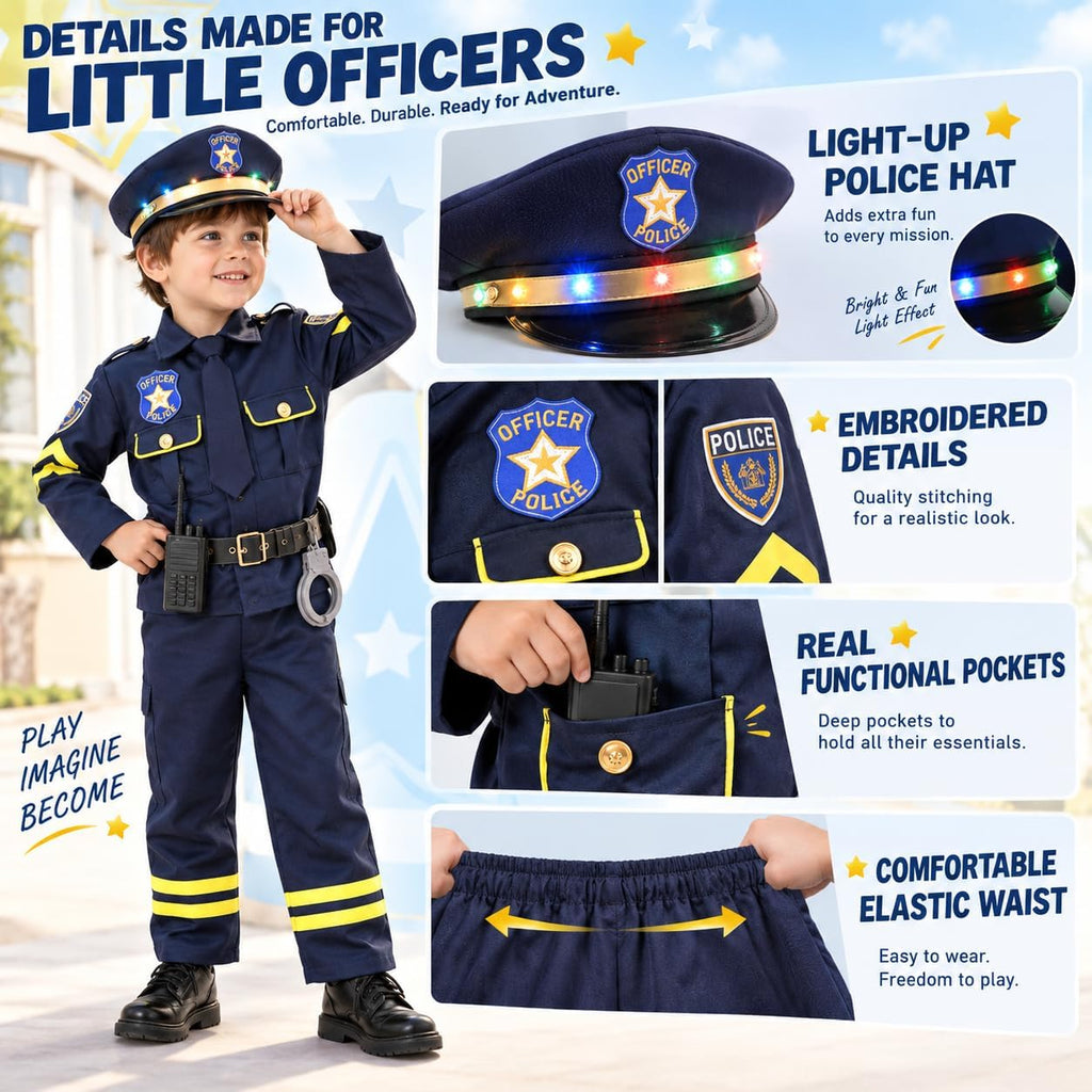 Disfraz de policía para niños, disfraz de policía para el día de la carrera, Halloween, cumpleaños, disfraces para niños de 3 a 12 años