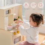 ROBOTIME Juego de ollas y sartenes para niños – Juego de 9 piezas de accesorios de cocina con utensilios de cocina de metal, utensilios de cocina y bolsa de almacenamiento – Ollas y sartenes de juguete para niños pequeños y niñas mayores de 3 años (rosa)