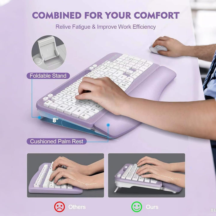 Combo de teclado y mouse inalámbrico, teclado ergonómico de tamaño...