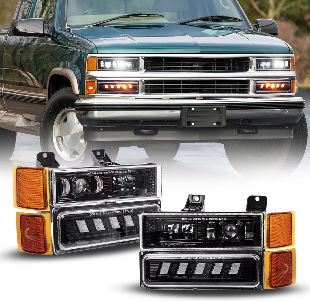 BICYACO - Faros delanteros LED DOT 5 en 1 para Chevy C/K Silverado Tahoe 1994-1999
