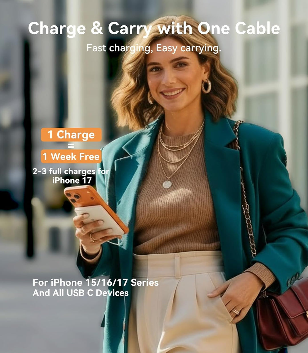 TORRAS Banco de Energía con Cable USB-C Incorporado (Sin-Inalámbric...