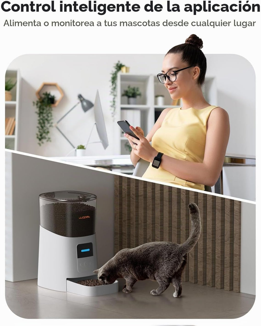 WOPET Comedero automático para gatos de 6 litros, alimentador automático WiFi para perros con control de aplicación para alimentación remota, dispensador de comida para gatos con sensor de alimentos