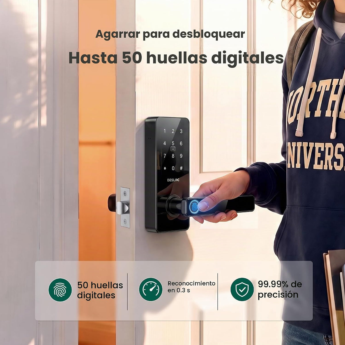 DESLOC Cerradura de manija inteligente con teclado, perilla de huellas