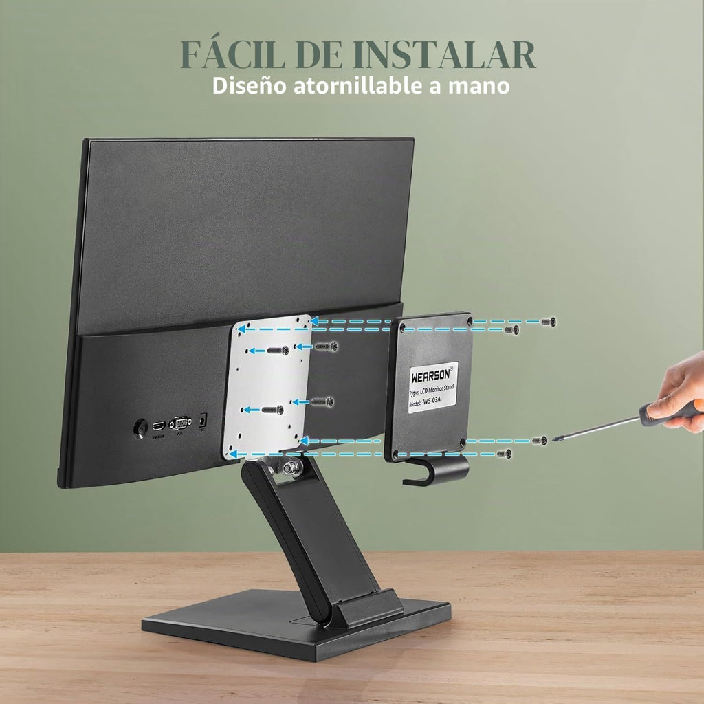 WS-03A Soporte para Monitor VESA Perfil Bajo Lay Plano Corto Plegable con Orificios VESA 2.953x2.953 in y 3.937x3.937 in