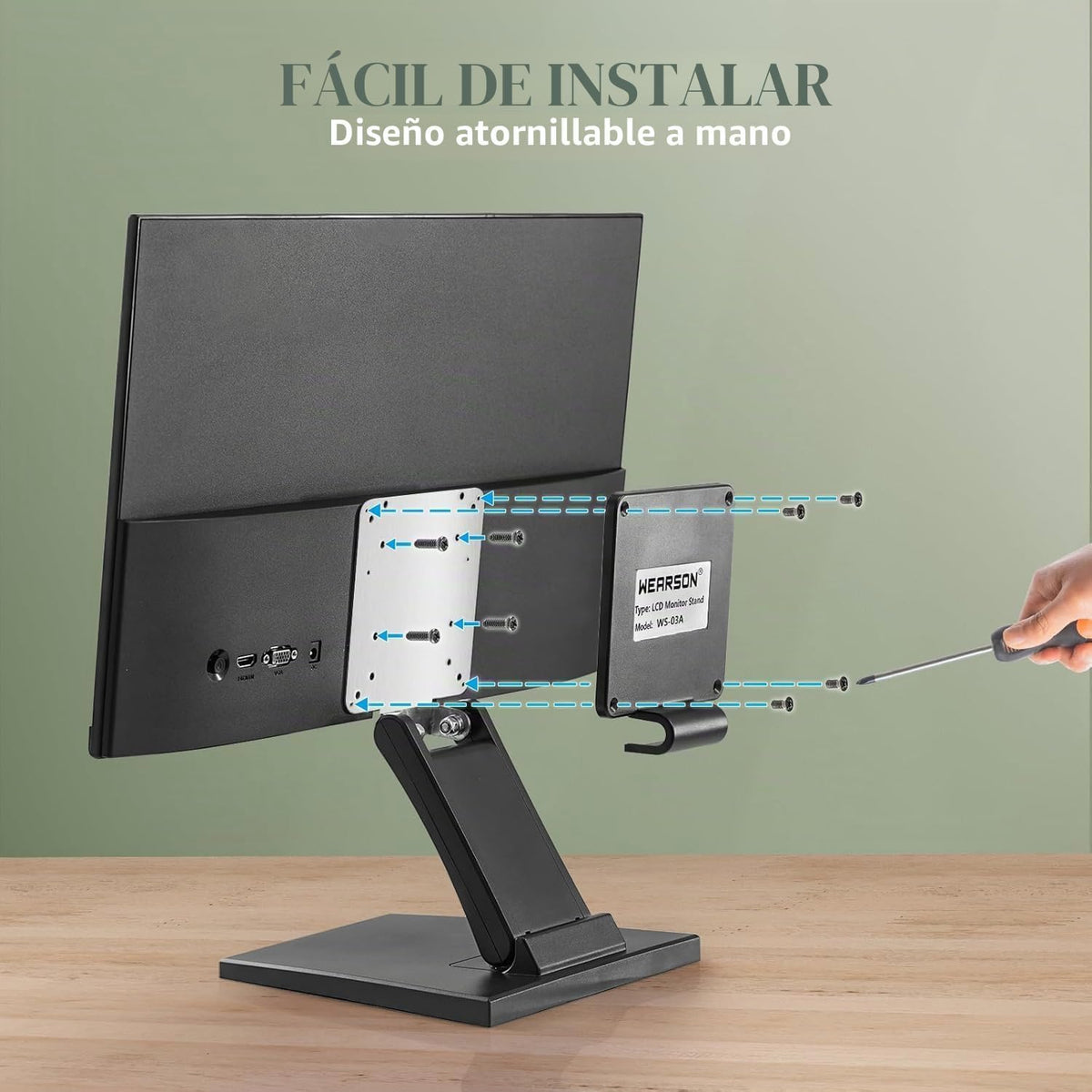 WS-03A Soporte para Monitor VESA Perfil Bajo Lay Plano Corto Plegable con Orificios VESA 2.953x2.953 in y 3.937x3.937 in