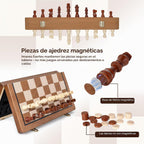 Hvygss - Tablero magnético de ajedrez de 15 pulgadas, juego de ajedrez de madera plegable con damas, piezas hechas a mano con 2 reinas adicionales, juego de mesa de viaje portátil para niños de 6 años