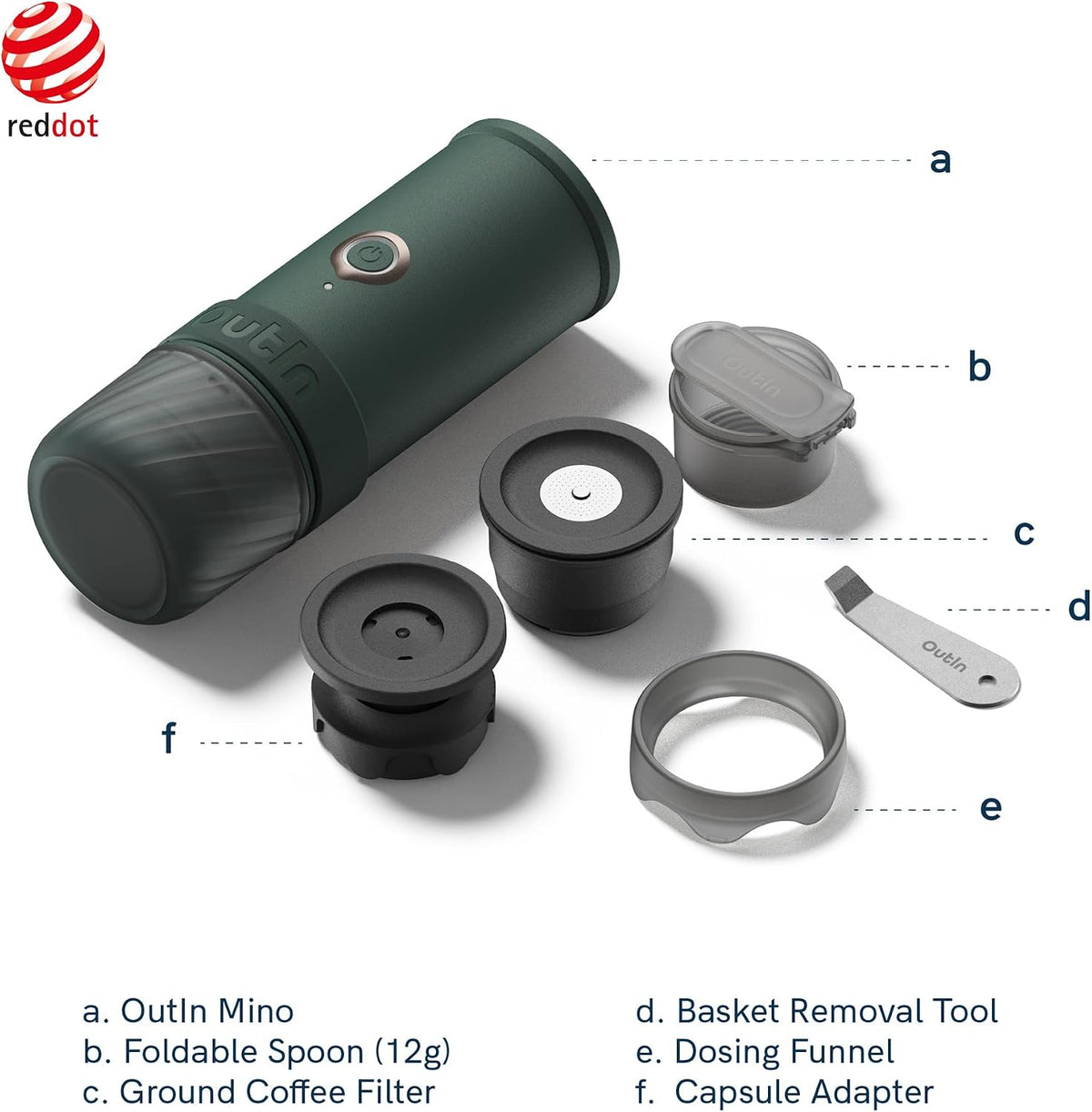 OutIn Mino - Máquina eléctrica portátil de café expreso con funda protectora de EVA, verde musgo y marrón arce