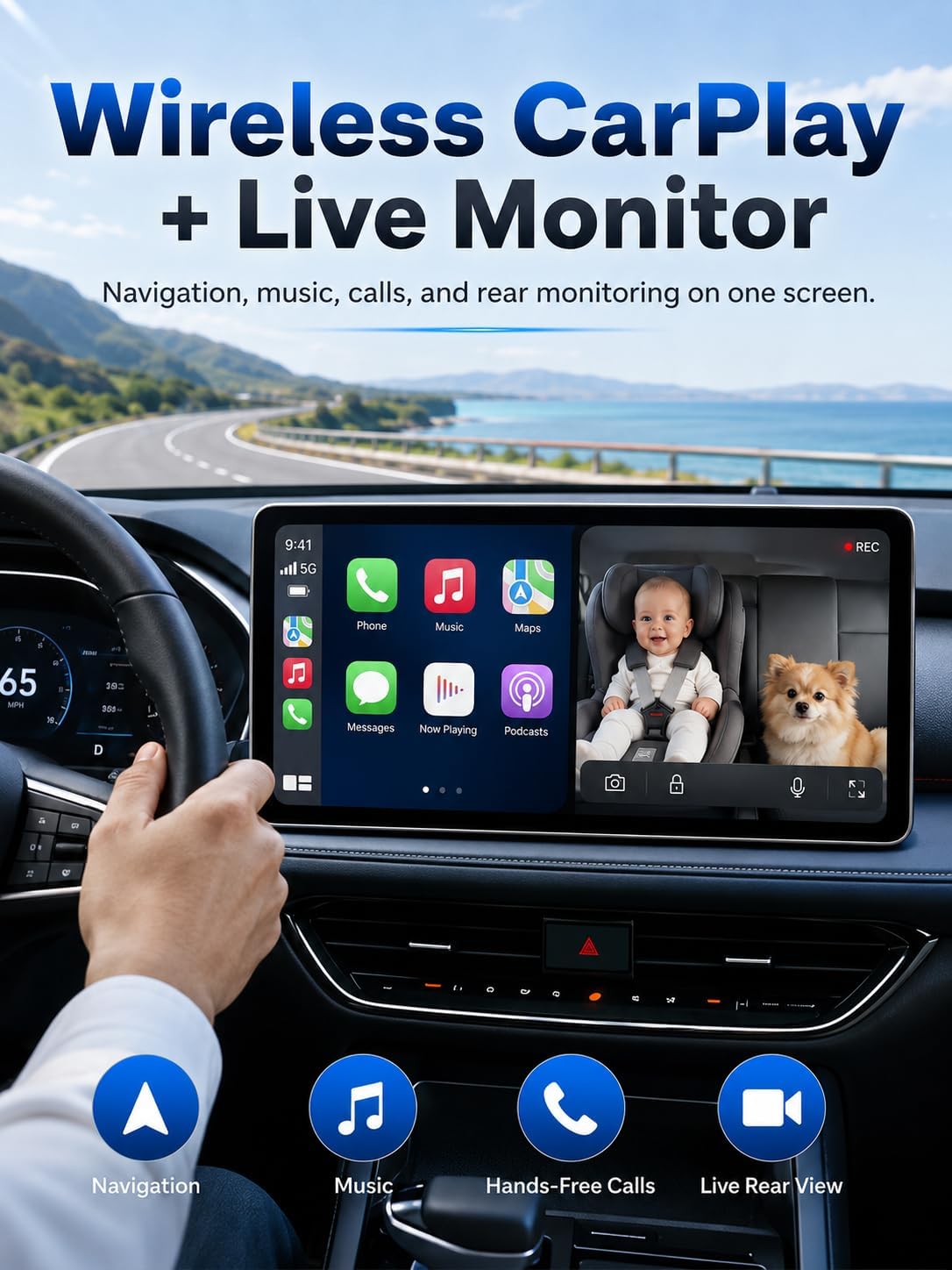 Cámara inalámbrica CarPlay para coche de bebé para iPhone, monitor...