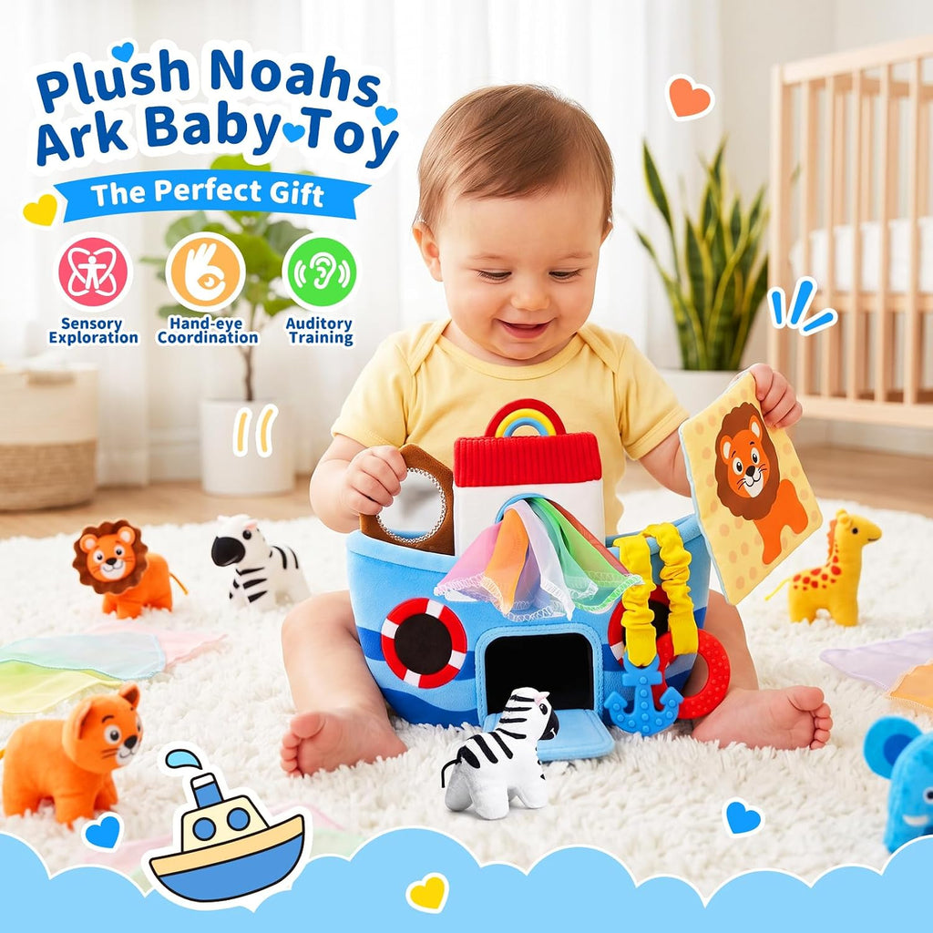 Juguetes para bebés de 6 a 12 meses, Arca de Noé con animales de peluche, regalos de bautismo, juguete sensorial Montessori para niños de 1 año, regalo de Navidad, cumpleaños, bautismo