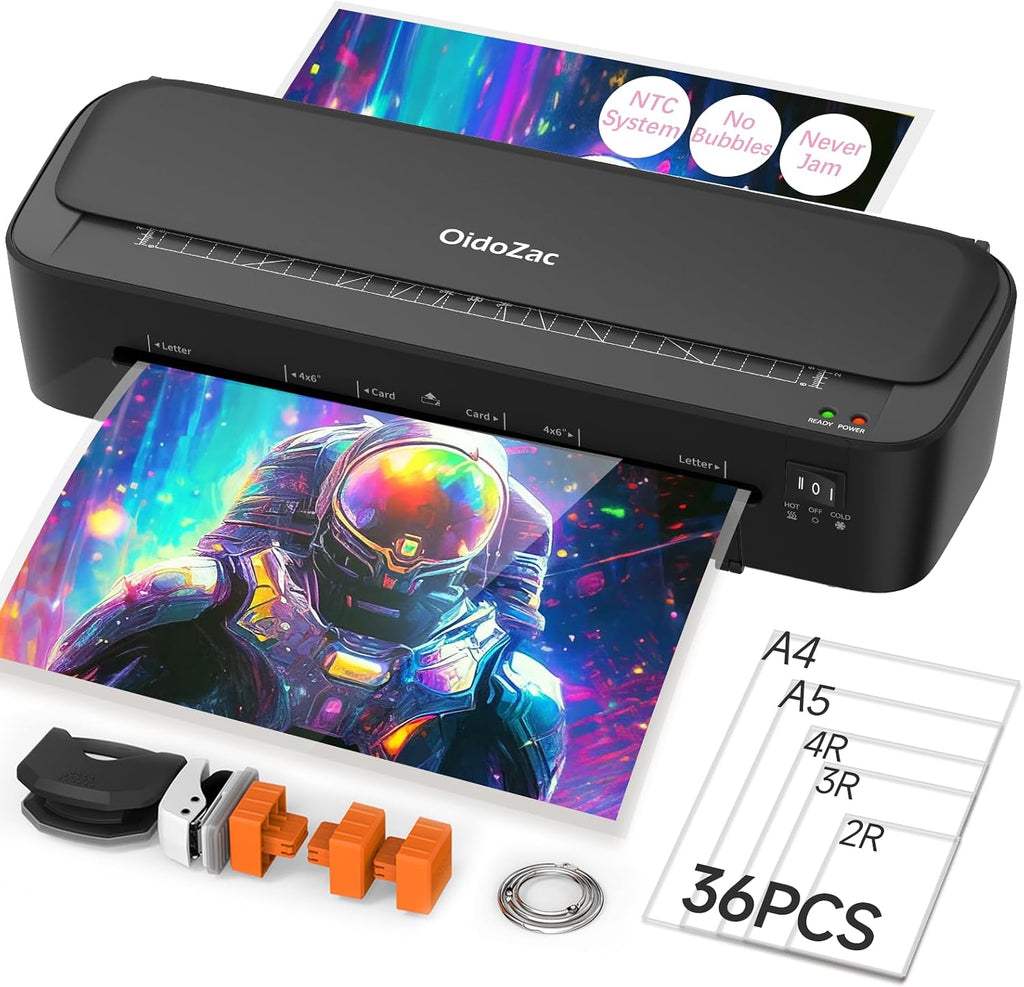 Máquina Laminadora OidoZac, Tecnología Antiatasco de 11 en 1 con 36 Hojas Laminadoras, Laminadora Térmica de 9 Pulgadas A4, Máquina Laminadora A4 en Modo Caliente y Frío para Hogar, Oficina y Escuela