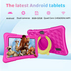 Tablet para niños, tableta Android de 7 pulgadas para niños, 6 GB+32 GB 1 TB expandir, tabletas de cuatro núcleos con funda, BT, WiFi, control parental, juegos, dual (rosa)