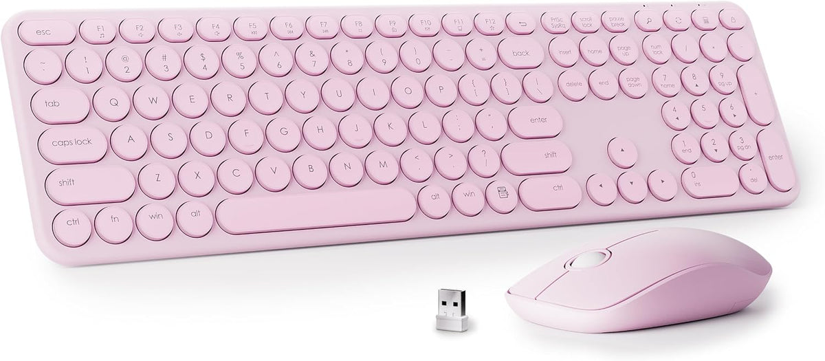 UBOTIE Combo de teclado y mouse inalámbricos, 110 teclas redondas r...