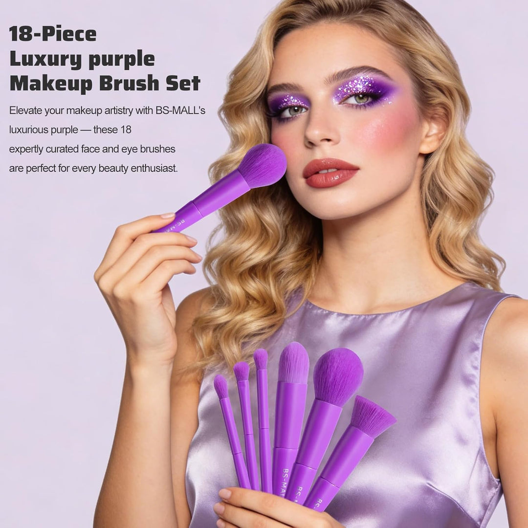 BS-MALL Juego de brochas de maquillaje, 18 piezas, base sintética d...