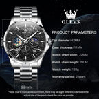 Reloj para Hombre OLEVS Esfera Cielo Estrellado Fase Lunar Lujo Negocios Analógico Cuarzo Clásico Casual Fecha Resistente al Agua Luminoso