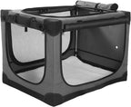 Jaula de Viaje Plegable para Perros de 24 Pulgadas, Caseta Suave Portátil de 4 Puertas para Perros Medianos a Grandes, Ventanas de Malla Resistente a Mordeduras, Uso en Interiores/Exteriores