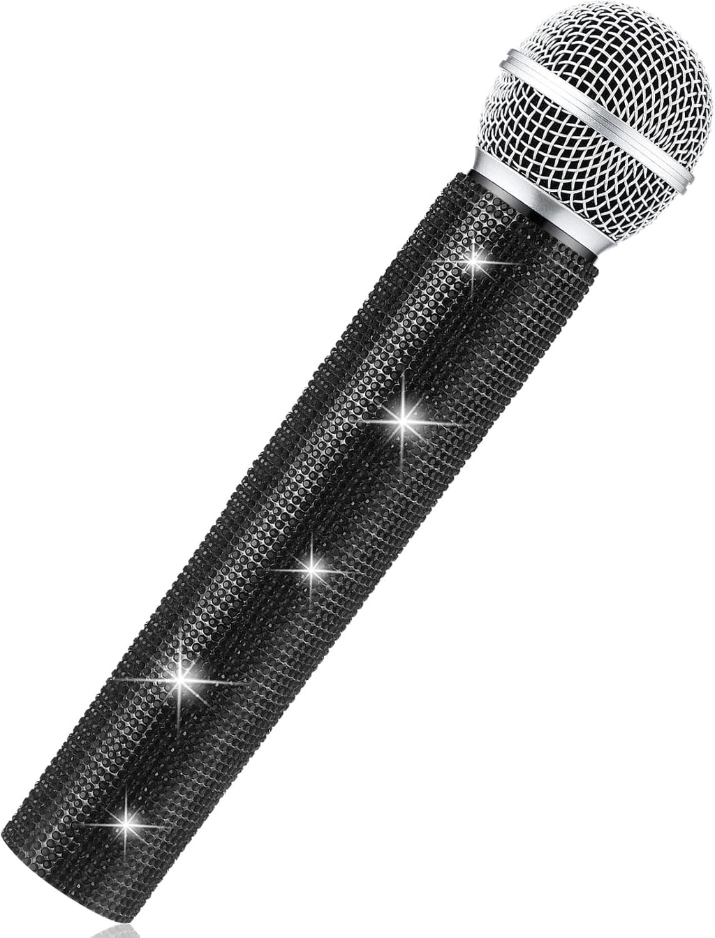 Micrófono falso con diamantes de imitación brillantes, micrófono de juego de plástico con purpurina para disfraz de fiesta de cosplay (negro)