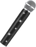 Micrófono falso con diamantes de imitación brillantes, micrófono de juego de plástico con purpurina para disfraz de fiesta de cosplay (negro)