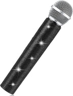 Micrófono falso con diamantes de imitación brillantes, micrófono de juego de plástico con purpurina para disfraz de fiesta de cosplay (negro)