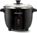 Elite Gourmet ERC006SS - Arrocera eléctrica de 6 tazas con olla interior de acero inoxidable, hace sopas, guisos, papillas, granos y cereales, 6 tazas (3 tazas crudas), color negro