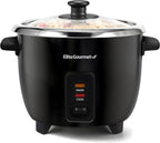 Elite Gourmet ERC006SS - Arrocera eléctrica de 6 tazas con olla interior de acero inoxidable, hace sopas, guisos, papillas, granos y cereales, 6 tazas (3 tazas crudas), color negro
