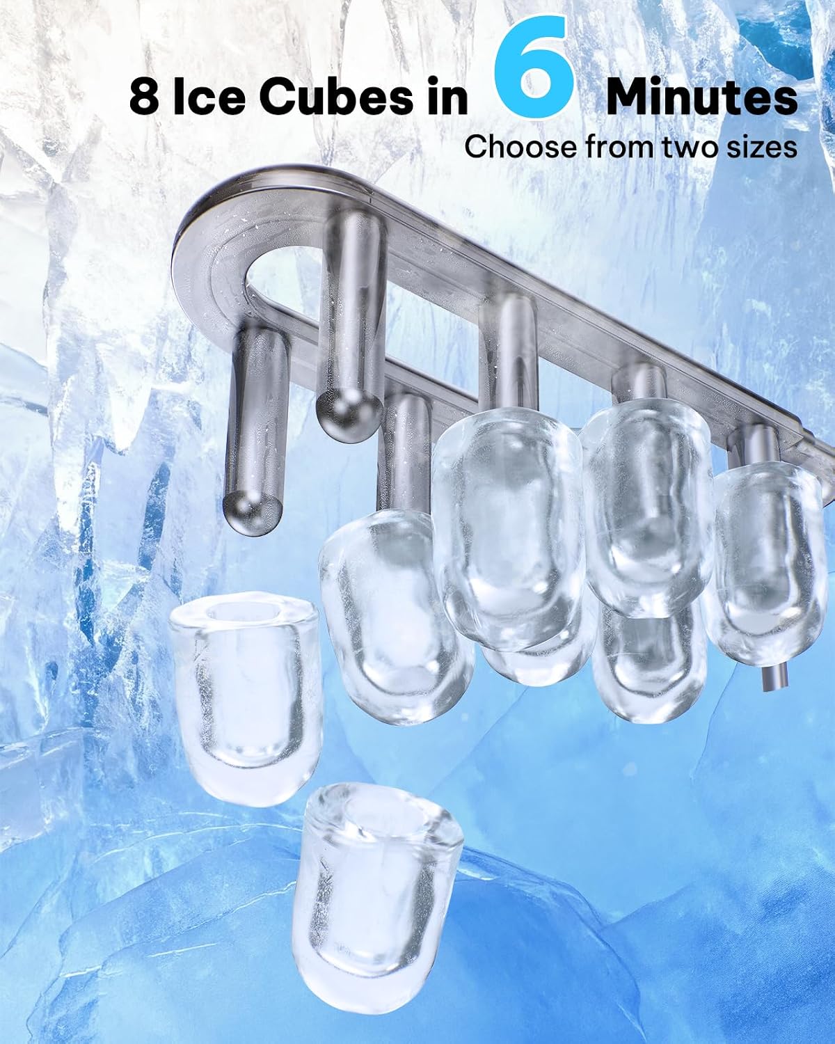 Silonn Encimera para hacer hielo, 8 cubos en 6 minutos, 26.5 libras/24 horas, 2 tamaños de hielo, máquina de hielo de bala autolimpiante, máquina de hielo portátil para cocina, oficina, fiesta