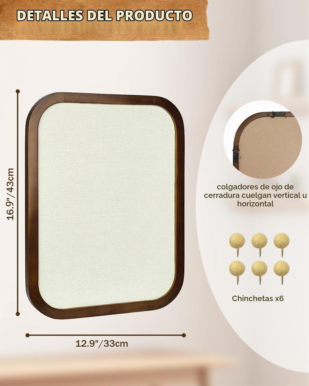 Tablero de anuncios de lino, tablero de anuncios para paredes, tablero de anuncios de tela, tablero de anuncios pequeño de 13 x 17 pulgadas para decoración del hogar, cocina, oficina, tablero de