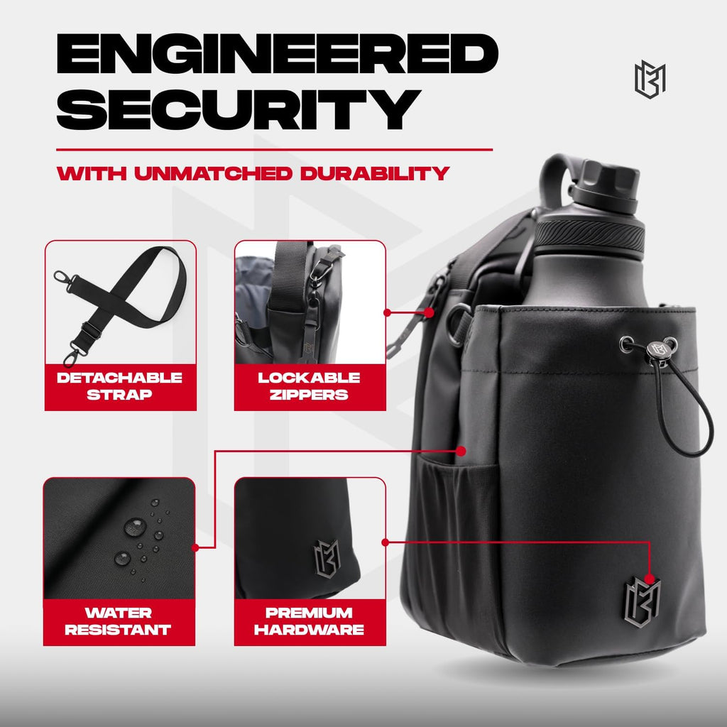Bolsa magnética para botellas, para hombres y mujeres, bolsa de gimnasio para gimnasio, viajes, trabajo y deportes, mantén tus artículos fuera del suelo sucio del gimnasio con accesorio magnético (negro, 64 onzas)