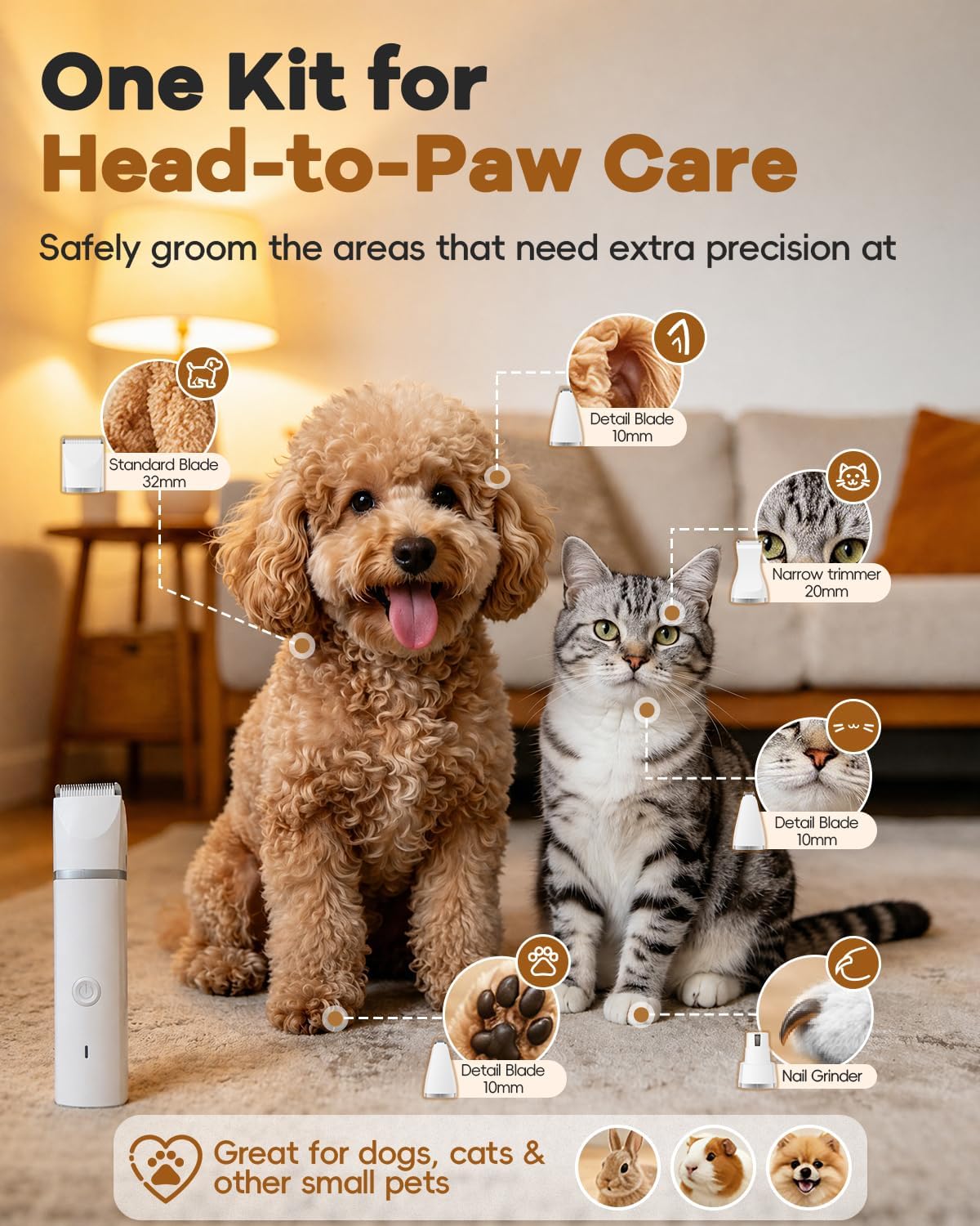 Veeconn Kit de aseo 4 en 1 para perros con recortadora de pelo de pata para
