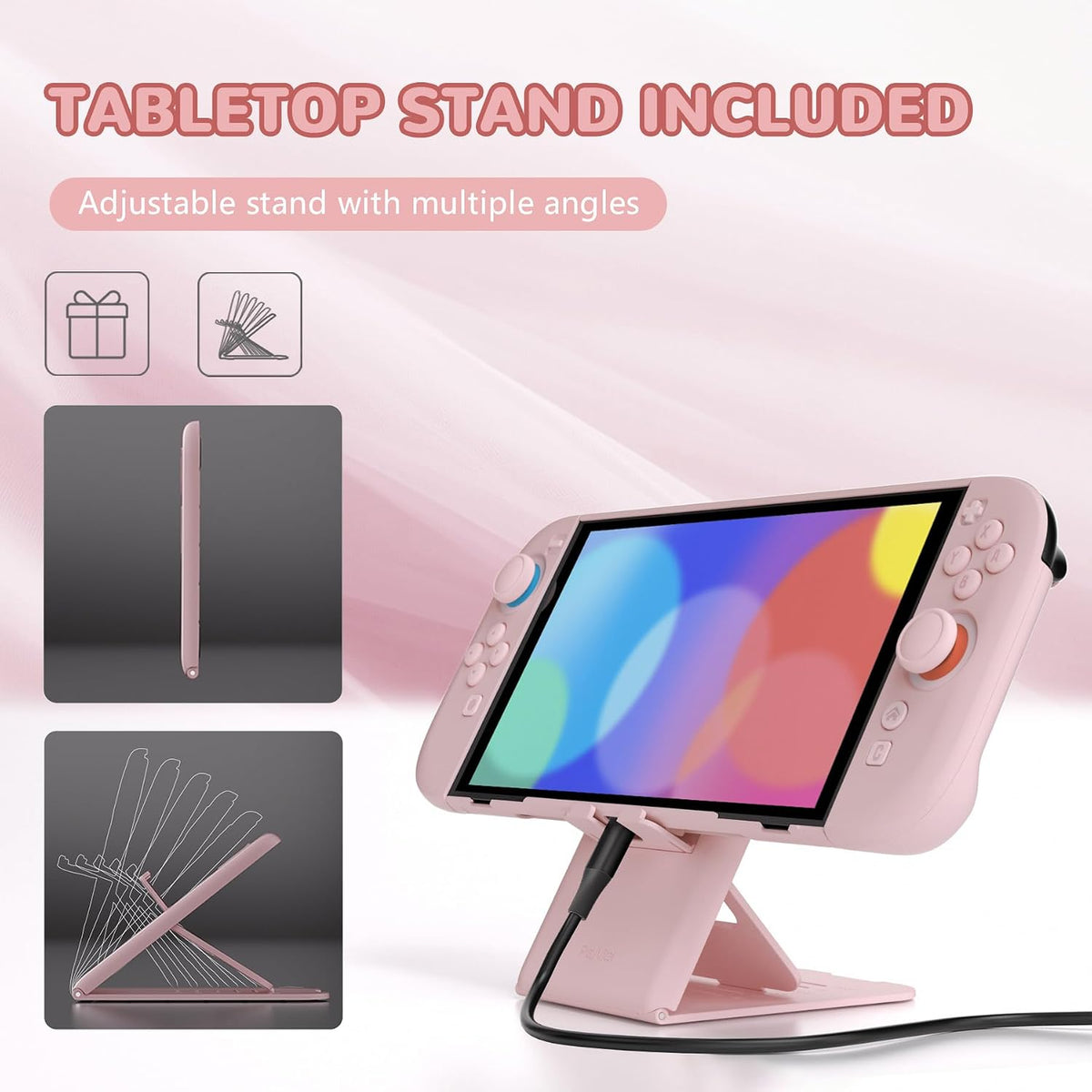 PlayVital Funda Resistente para Nintendo Switch 2 con Soporte Extra y Tapas de Joystick | Diseño Dividido, Cubierta Protectora de Cuerpo Completo, Dockable para Nintendo Switch 2 | Serie de Color Sólido, Cerezos en Flor Rosa