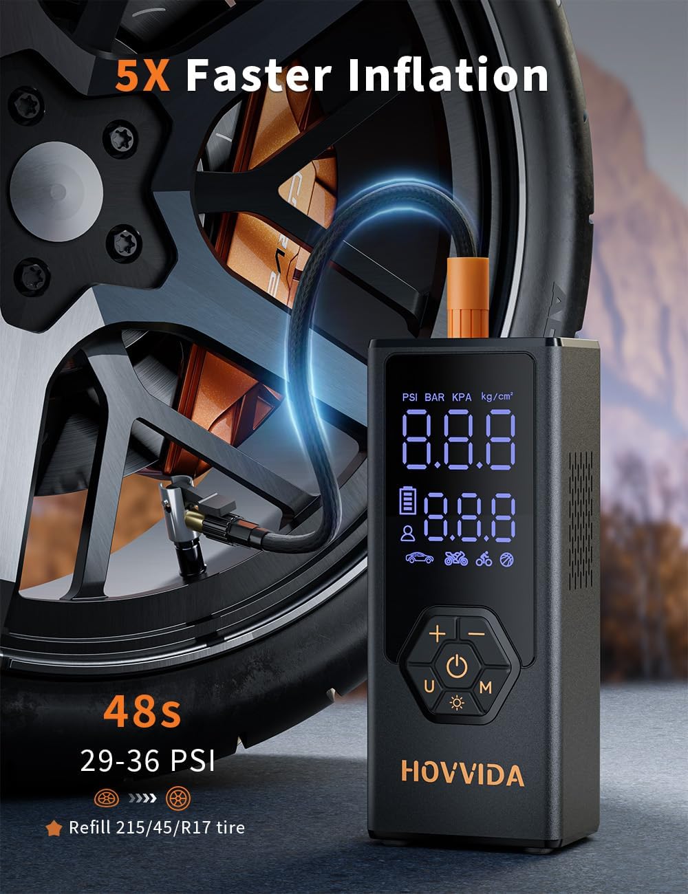 HOVVIDA Compresor de aire portátil para inflador de neumáticos, bom...