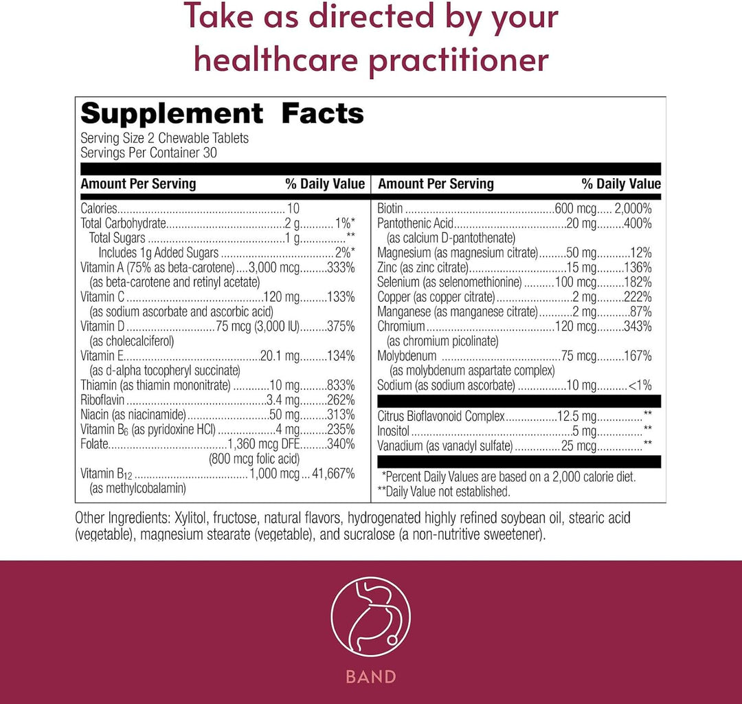 Bariatric Advantage Multivitamínico esencial masticable sin hierro...
