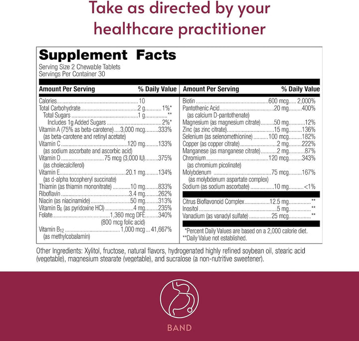 Bariatric Advantage Multivitamínico esencial masticable sin hierro...