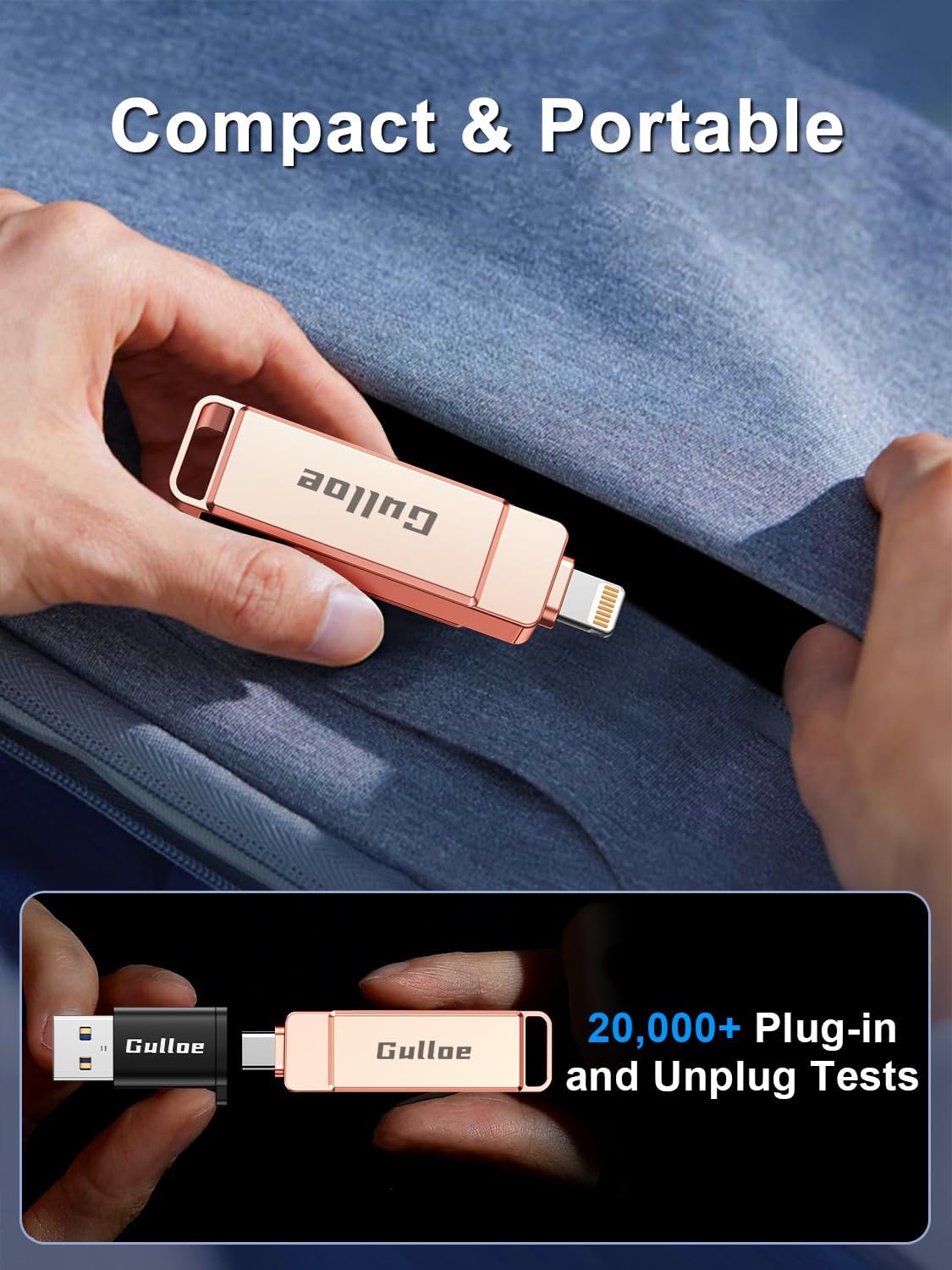 Gulloe Unidad flash de 512 GB diseñada para iPhone, almacenamiento...