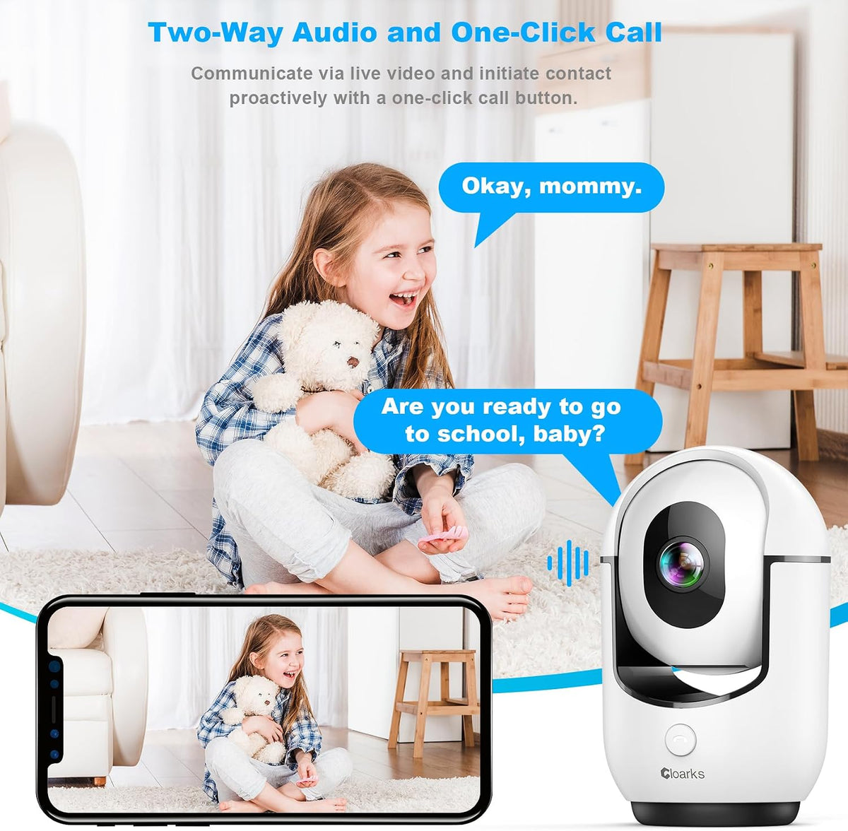Cloarks Cámara de seguridad panorámica/inclinable 2K, cámaras de interior WiFi para seguridad del hogar con detección de movimiento AI, cámara para mascotas/perros/bebé con aplicación de teléfono