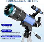 Telescopio para niños, telescopios de apertura de 2.756 in para adultos (15X-150X) con óptica FMC, telescopio refractor astronómico de 11.811 in para principiantes con adaptador de teléfono