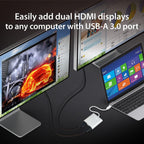 j5create Adaptador USB a HDMI – Cable dual HDMI USB 3.0 para varios monitores | 4K + 1080p | Compatible con Windows y macOS (JUA365)