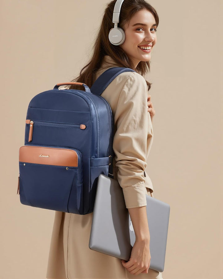 LOVEVOOK Mochila para laptop para mujer con ribete de cuero y bolsi...