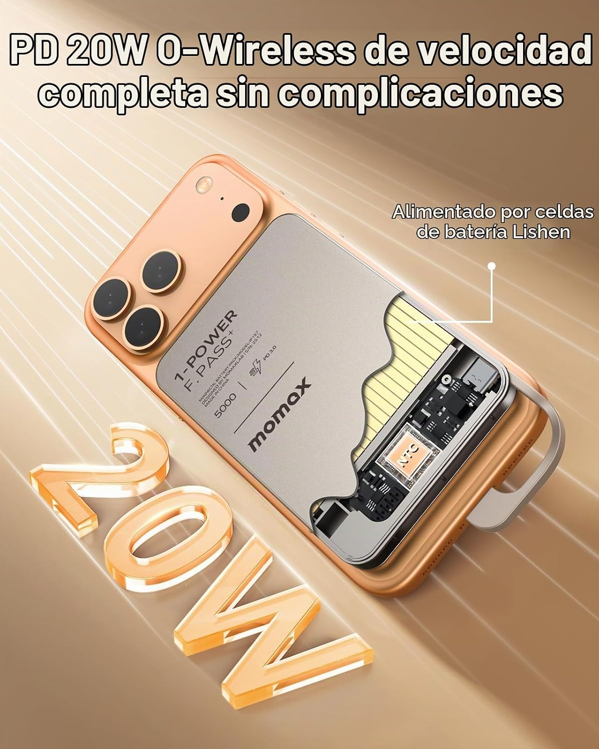 MOMAX Banco de energía portátil ultradelgado de 5000mAh con cable U...