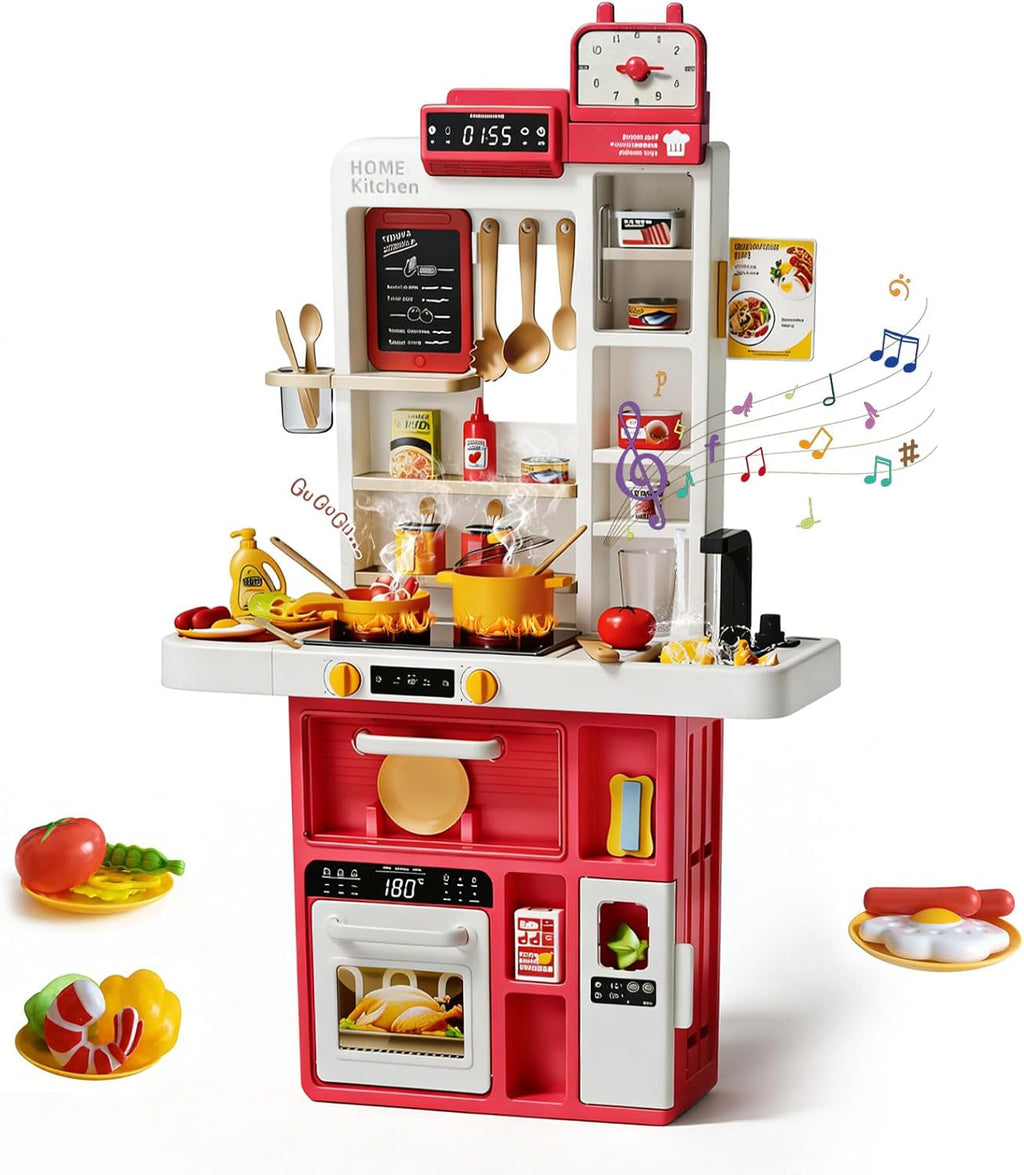 GEIYATOI Juego de cocina para niños de 34.5 pulgadas con estufa de vapor y