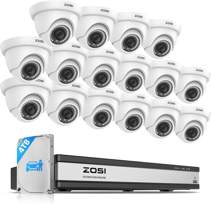 ZOSI H.265+ - Sistema de cámara de seguridad de 16 canales con dete...