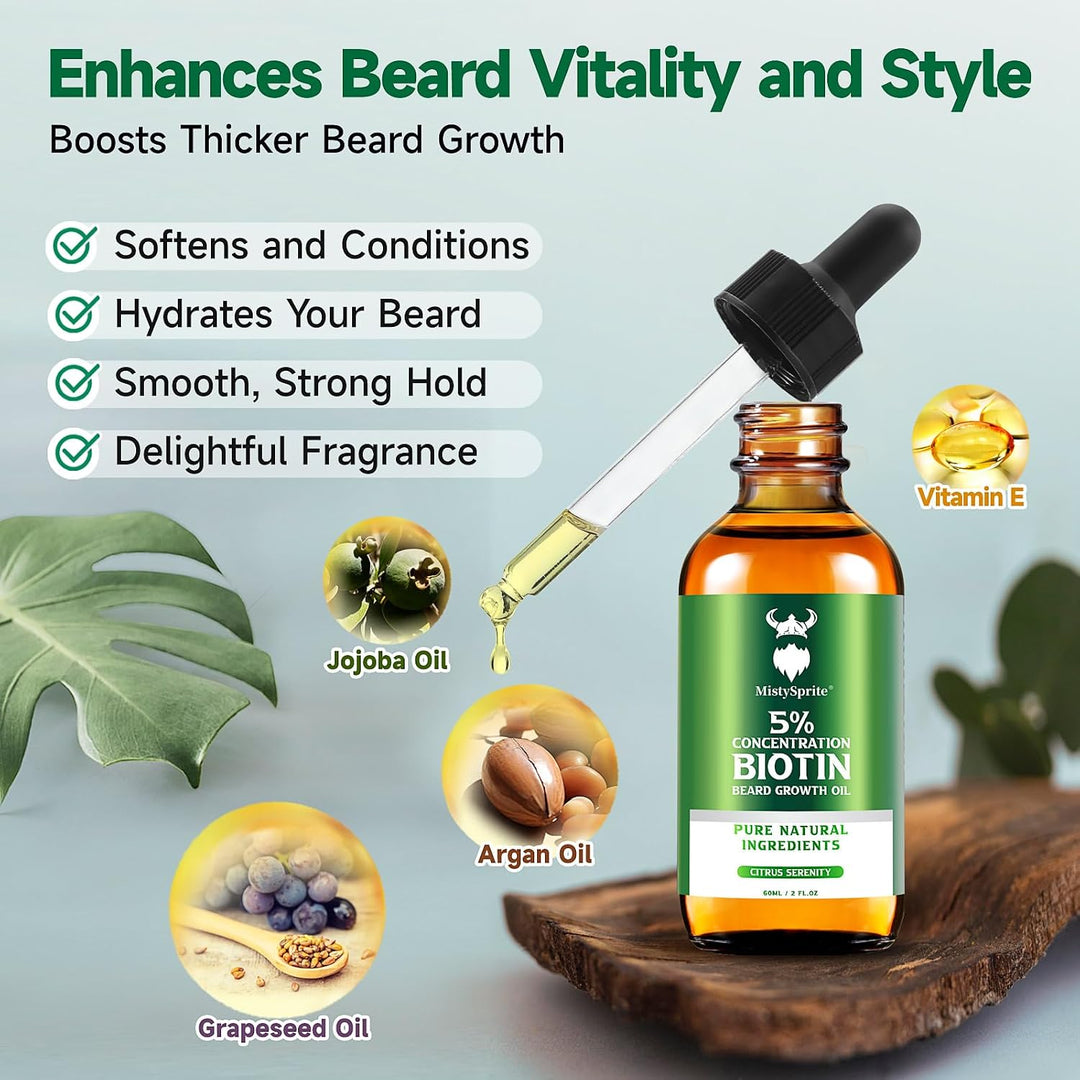 MistySprite Aceite de crecimiento de barba para hombre, 5% de bioti...