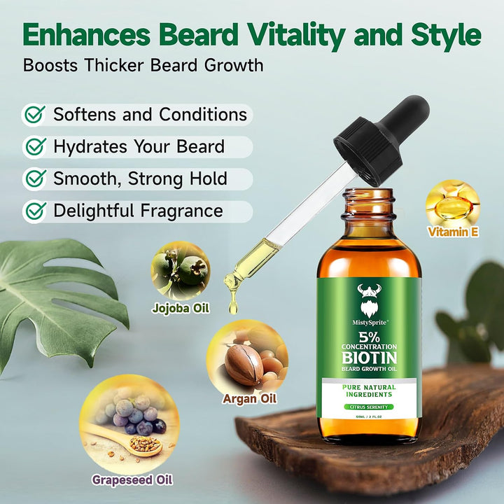 MistySprite Aceite de crecimiento de barba para hombre, 5% de bioti...