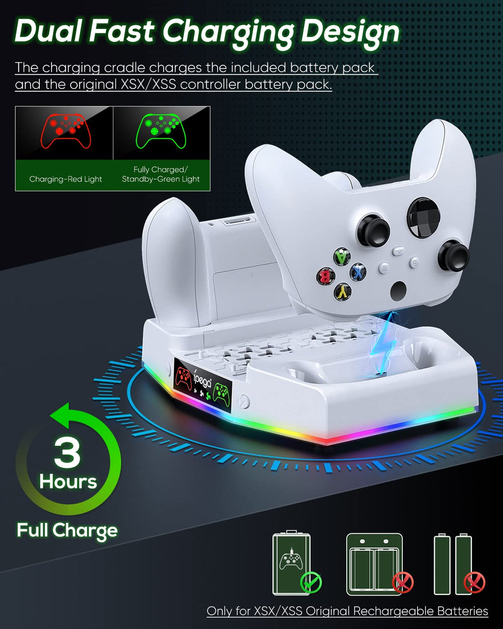 Soporte de refrigeración y estación de carga para Xbox Series S con tira de luz RGB, color blanco