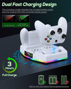 Soporte de refrigeración y estación de carga para Xbox Series S con tira de luz RGB, color blanco