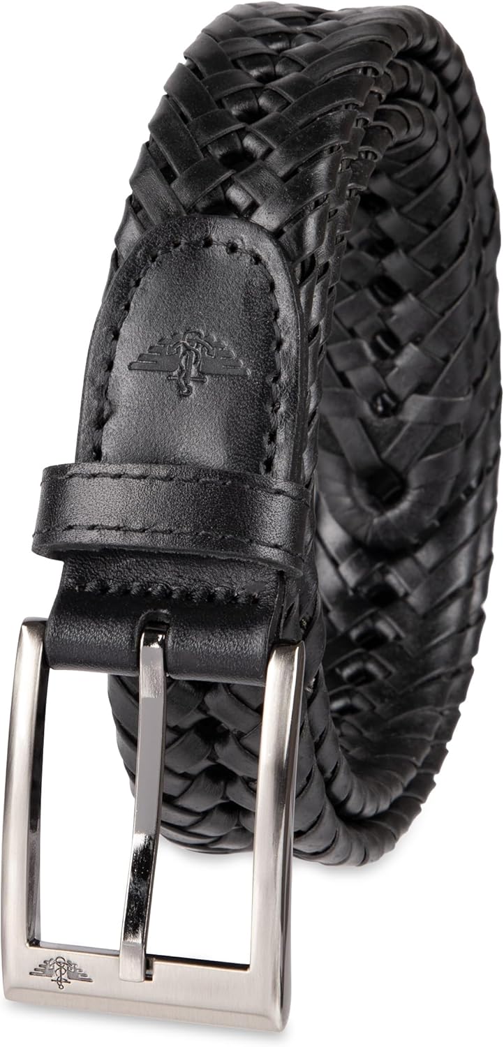 DOCKERS Cinturón de cuero trenzado para hombre, correa casual total...